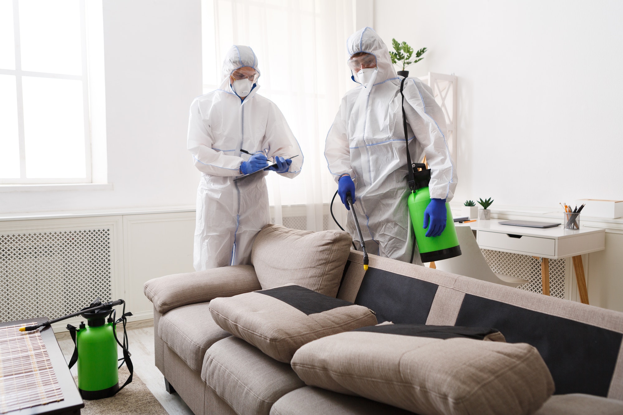 Home disinfection by cleaning service, surface treatment from coronavirus